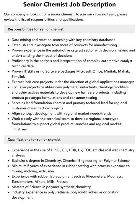 Senior Chemist Job Description Velvet Jobs