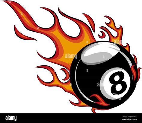 Flaming Billiards Eight Ball Vector Cartoon Burning With Fire Flames