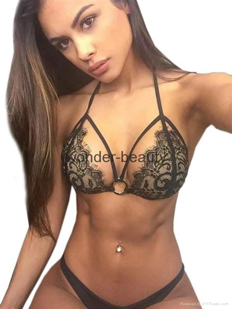 Sexy Black Lace Up Two Pieces Halter Women Summer Beachwear Swimwear