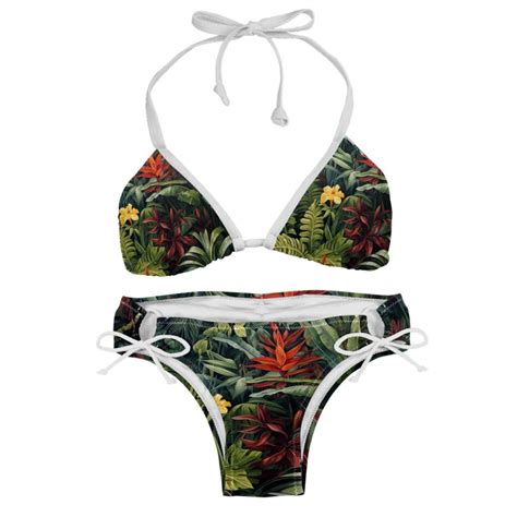 Tropical Plants Adjustable Strap Bikini Set With Detachable Sponge Two