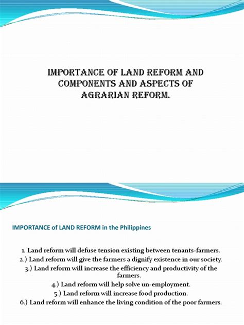 Importance Of Land Reform And Components And Aspects Of Agrarian Reform