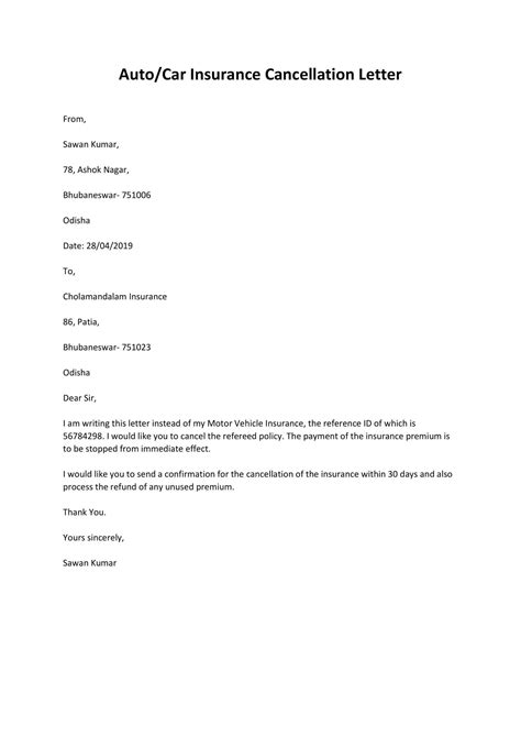 Free Printable Insurance Cancellation Letter Templates PDF Word