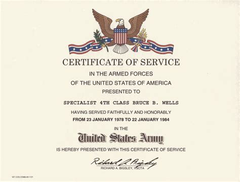 Military Veterans Certificate of Service & ID Card