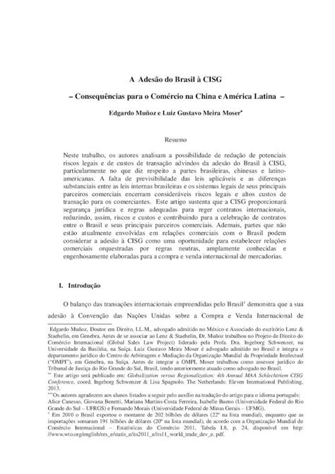 PDF A Adesão do Brasil à CISG Consequências para o Comércio