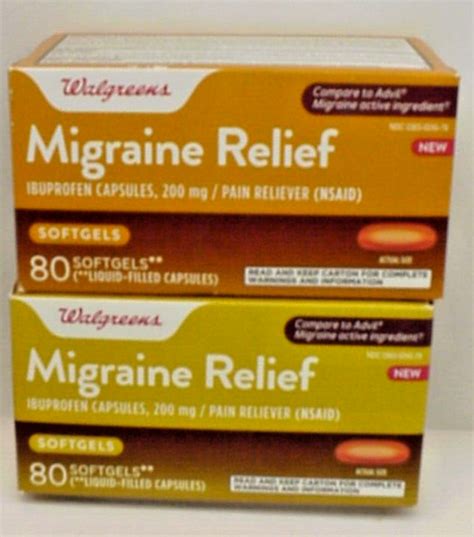 Walgreens Migraine Relief Ibuprofen Capsules Nsaid Softgels Exp