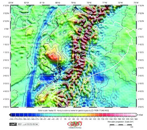 Ecuador Free Air Gravity Anomaly Map Data Source Remote Sensing