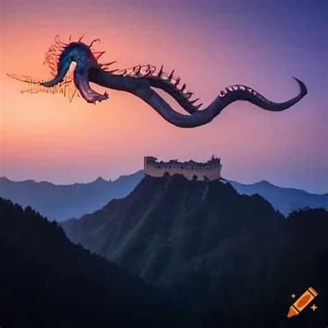 Dragon Flying Over The Great Wall Of China On Craiyon