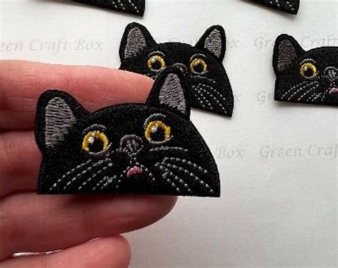 Peeking Cat Iron On Patch Black Cat Patch Peeping Cat Iron On Patch