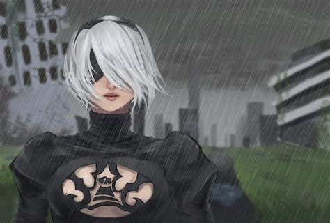 Download Rain Short Hair White Hair Headband Blindfold Yorha No2 Type