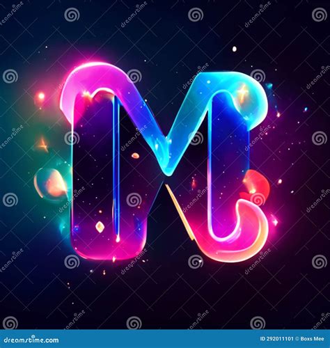 Neon Letter M Glowing Neon Font Vector Illustration Stock