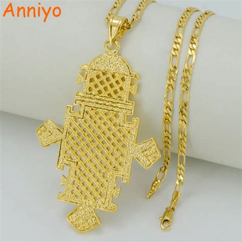 Annio Ethiopian Gold Cross Pendant Necklaces For Women Men Gold Color