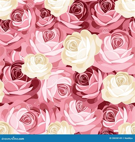 Seamless Pattern With Pink And White Roses Stock Vector Illustration