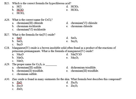 Solved B Which Is The Correct Formula For Hypochlorous Chegg