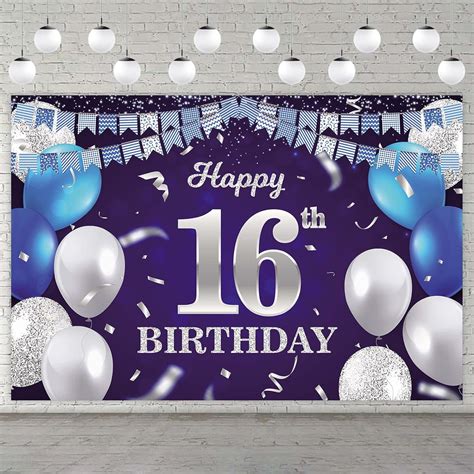 amazoncom happy  birthday banner backdrop navy blue balloons