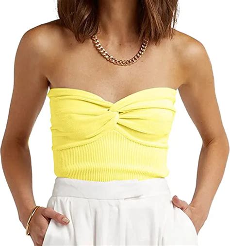 Y K Womens Strapless Green Bandeau Top With Sweetheart Neck Ribbed