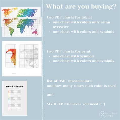 World Map Cross Stitch Scheme For Instant Download Rainbow Etsy