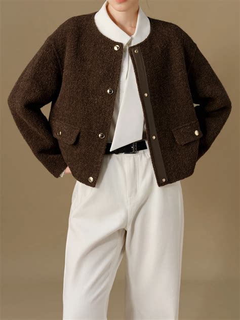 Женское шерстяное пальто DUSHU с круглым вырезом | AliExpress