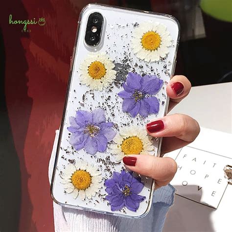 Handmade Real Pressed Violet White Dried Flower Iphone Case Iphone