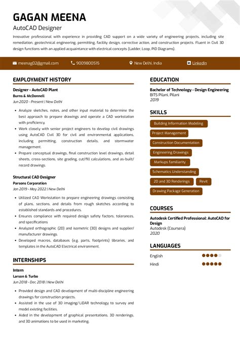 Sample Resume Of Autocad Designer With Template And Writing Guide