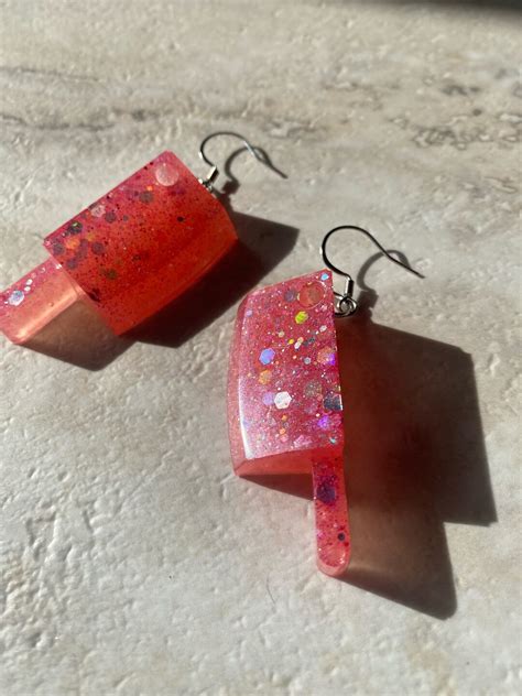 Chunky Pink Glitter Resin Meat Cleaver Earrings Etsy