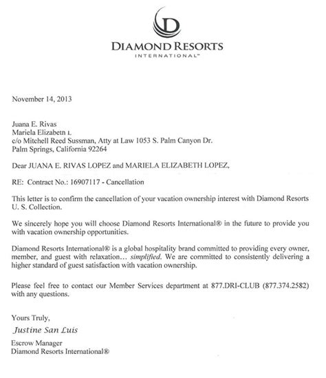 Timeshare Contract Cancellation Letter Template