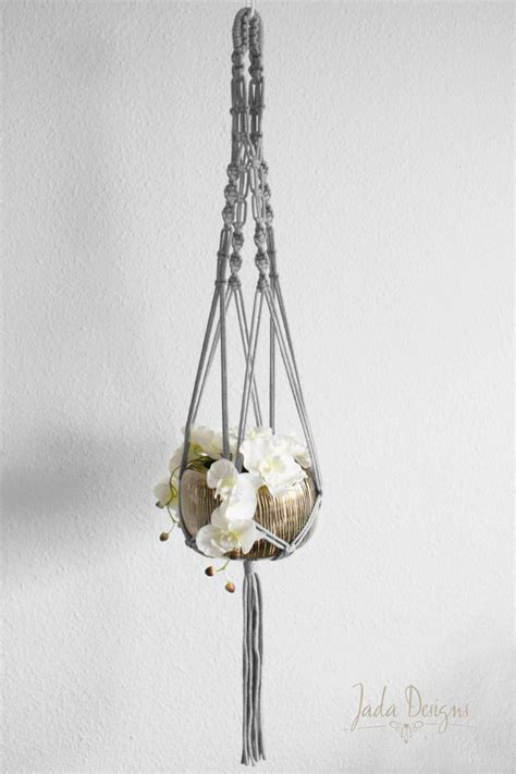 Moderne Makramee Blumenampel In Grau 115 Cm Modern Macrame Etsy