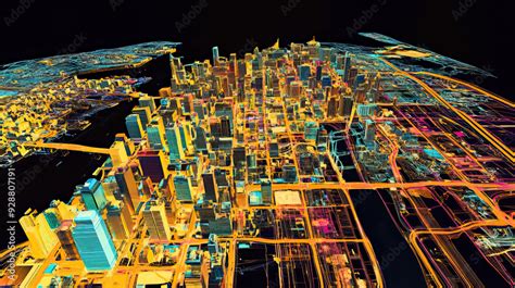 Technical aerial visual, 3D LiDAR GIS aerial map satellite scan model ...