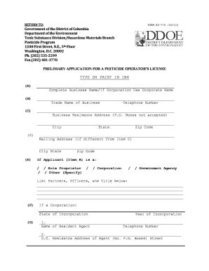 Fillable Online Ddoe Dc Dc Preliminary Application For Pesticide Online