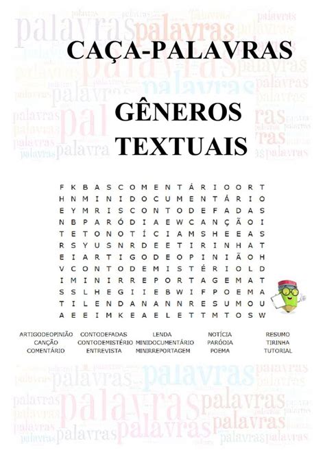 Caça palavras dos gêneros textuais worksheet Workbook Teachers