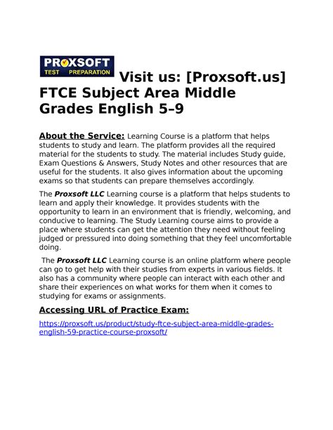 Ftce Subject Area Middle Grades English Visit Us Proxsoft Ftce