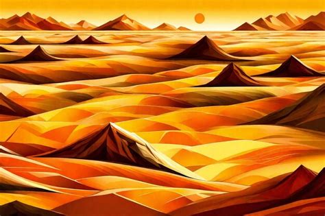 Ilustra O De Uma Paisagem Des Rtica Montanhas E Sol Ao P R Do Sol