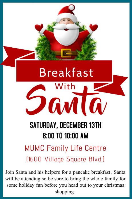 Christmas Breakfast With Santa Poster Template Postermywall