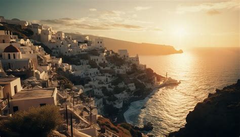 Premium AI Image | Sunset in santorini photoshoot