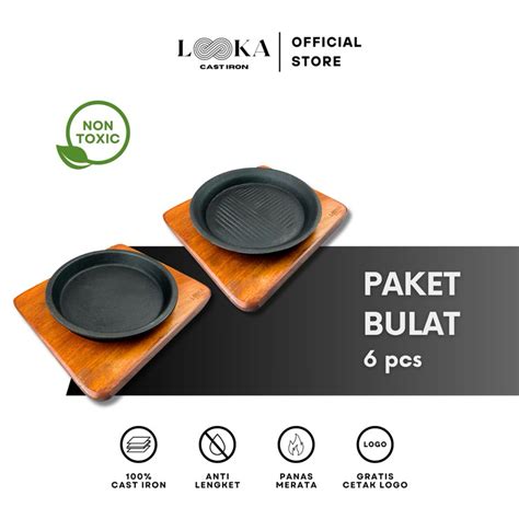 Jual Looka Cast Iron Hot Plate Piring Steak Bundling Bulat Polos Bulat Garis Shopee Indonesia
