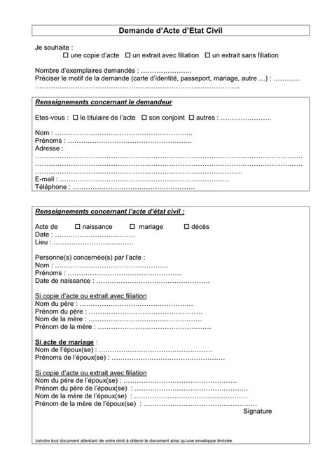 Demande Dacte Detat Civil Doc Pdf Page Sur