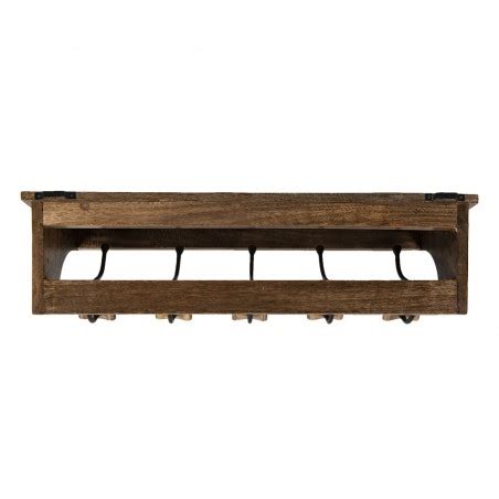 5H0553 Wandkapstok 5 Haken 70x17x17 Cm Bruin Hout Ijzer Kapstok Met Plank