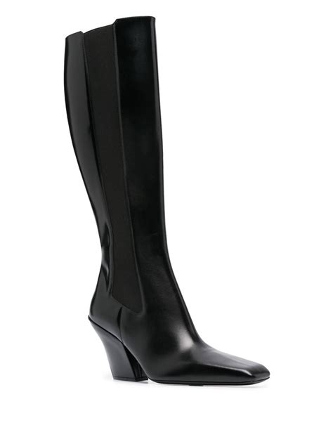 Prada Block Heel Leather Boots Black FARFETCH UK