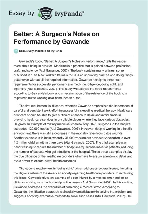 Gawande S Better A Surgeon S Notes On Performance 897 Words Book