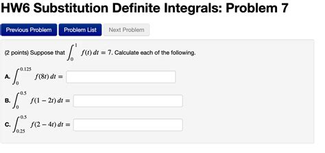 Solved Hw Substitution Definite Integrals Problem Chegg