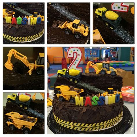 Dump truck, excavator, cement mixer atop a yummy chocolate cake ...