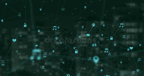 Animation Of Network Of Digital Icons Floating Against Aerial View Of