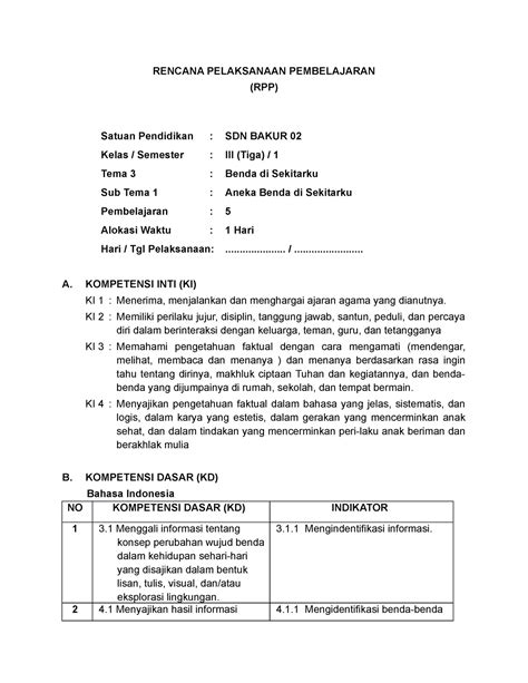 RPP Kelas 3 Tema 3 Subtema 1 Pembelajaran 5 RENCANA PELAKSANAAN