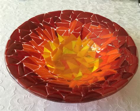 Fused Glass Bowl In Red Orange And Yellow