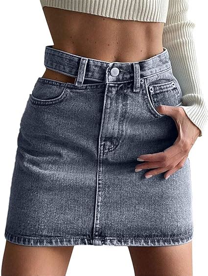 Pistaz Damen High Waist Casual A Linie Denim Sexy Kurzer Jeansrock