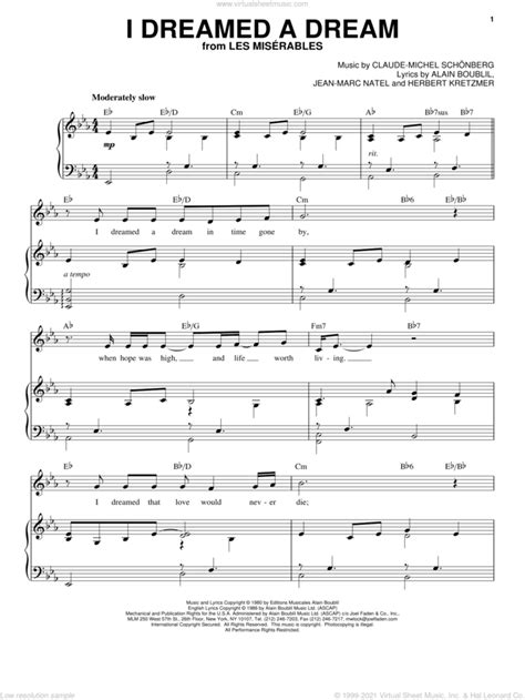 I Dreamed A Dream Sheet Music For Voice And Piano Pdf