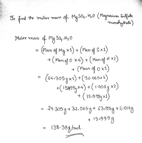 [Solved] 12. What is the molar mass of MgSO4•H2O? | Course Hero