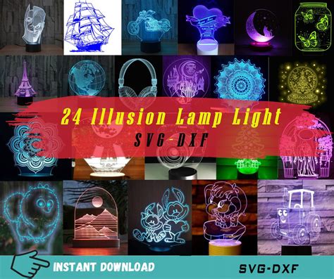 3D Vector Illusion Acrylic Lamp Light Svg Dxf Files Collection Kid