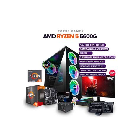 Pc Gamer Ryzen 5 5600G 16Gb Ram SSD 1TB Board A520M K ASUS PRIME