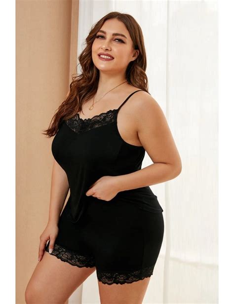 Black Plus Size Pajamas Set With Lace Trim Rivers Australia