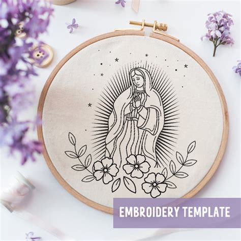 Hand Embroidery Pattern Virgin Mary Embroidery Design Etsy